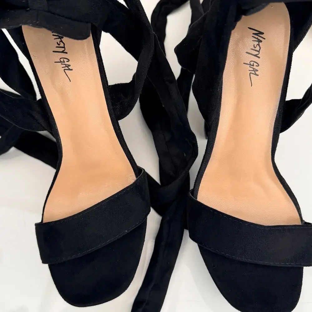 Nasty Gal Shoes | Lace Up Open Toe Platform Heels | Color: Black | Size 38/7.5
